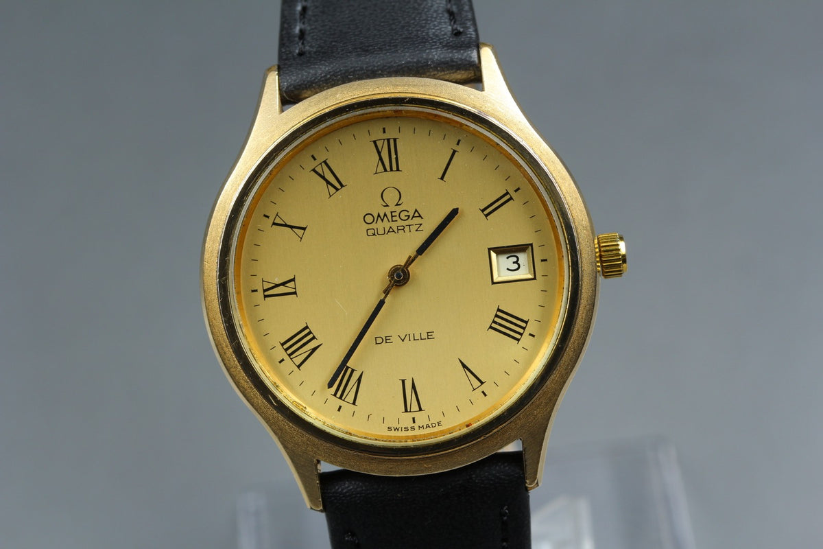 1973 Near MINT OMEGA De Ville 35mm 192.0027 Quartz Gold Roman Dial Men's Vintage