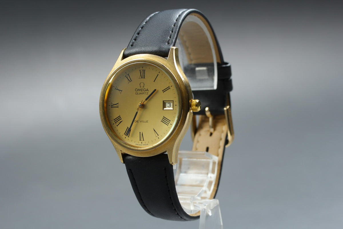 1973 Near MINT OMEGA De Ville 35mm 192.0027 Quartz Gold Roman Dial Men's Vintage
