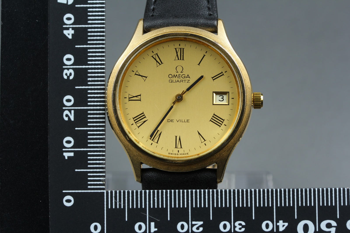 1973 Near MINT OMEGA De Ville 35mm 192.0027 Quartz Gold Roman Dial Men's Vintage