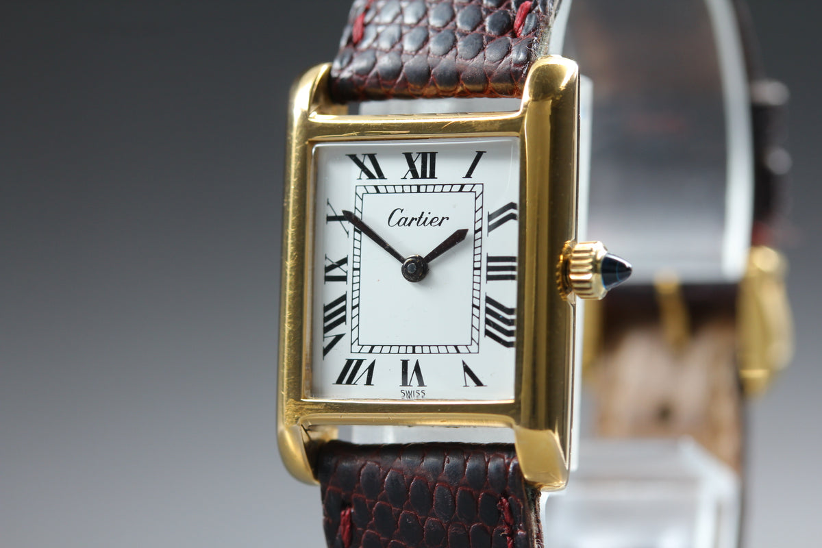 1970s Near MINT Cartier Pre Must Tank SM 20mm Manual White Roman Dial Women's