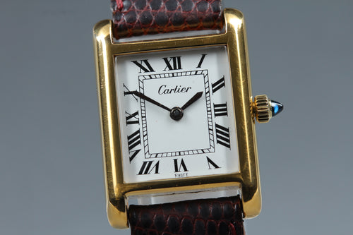1970s Near MINT Cartier Pre Must Tank SM 20mm Manual White Roman Dial Women's
