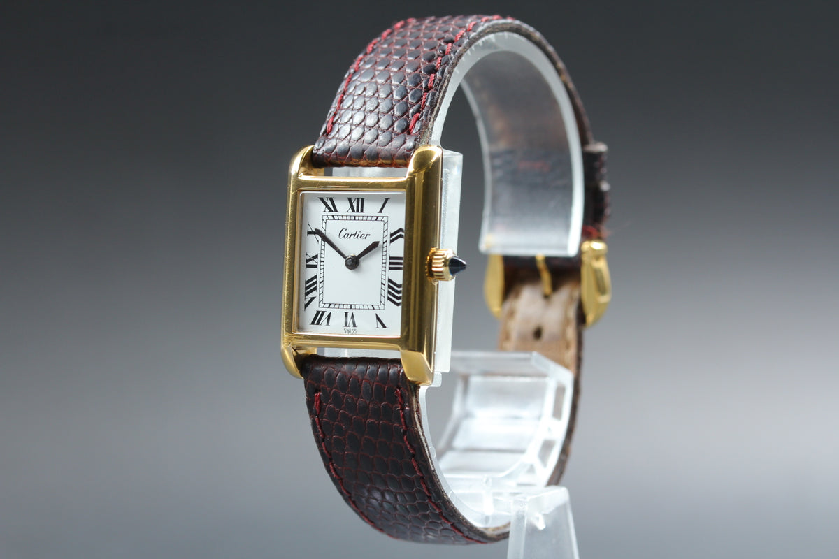 1970s Near MINT Cartier Pre Must Tank SM 20mm Manual White Roman Dial Women's