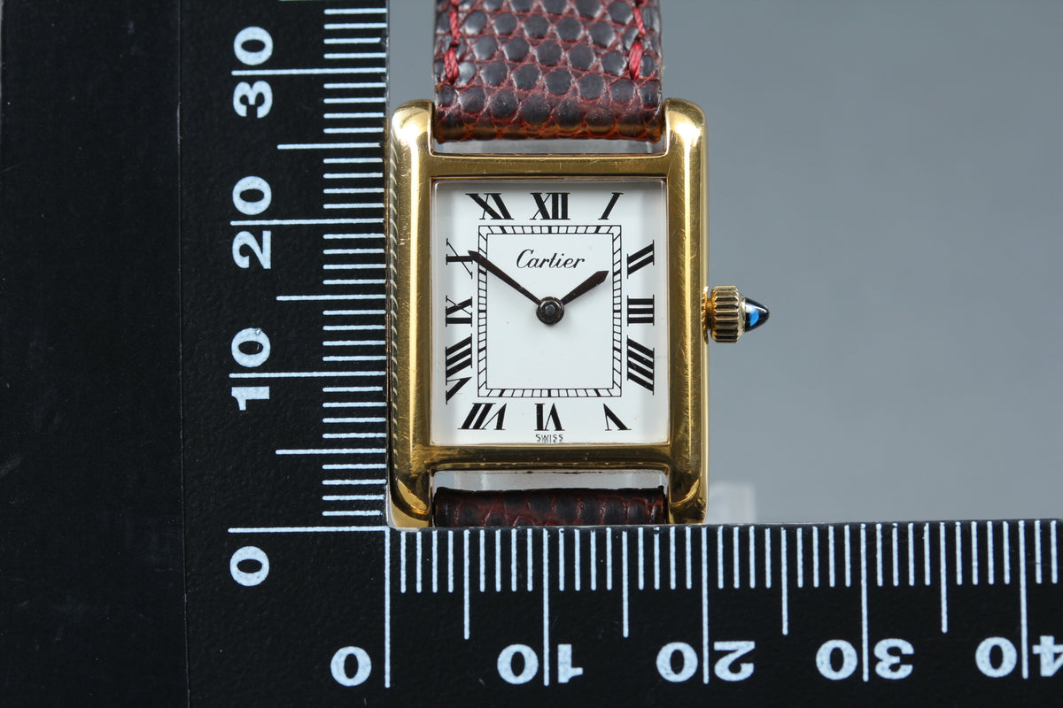 1970s Near MINT Cartier Pre Must Tank SM 20mm Manual White Roman Dial Women's