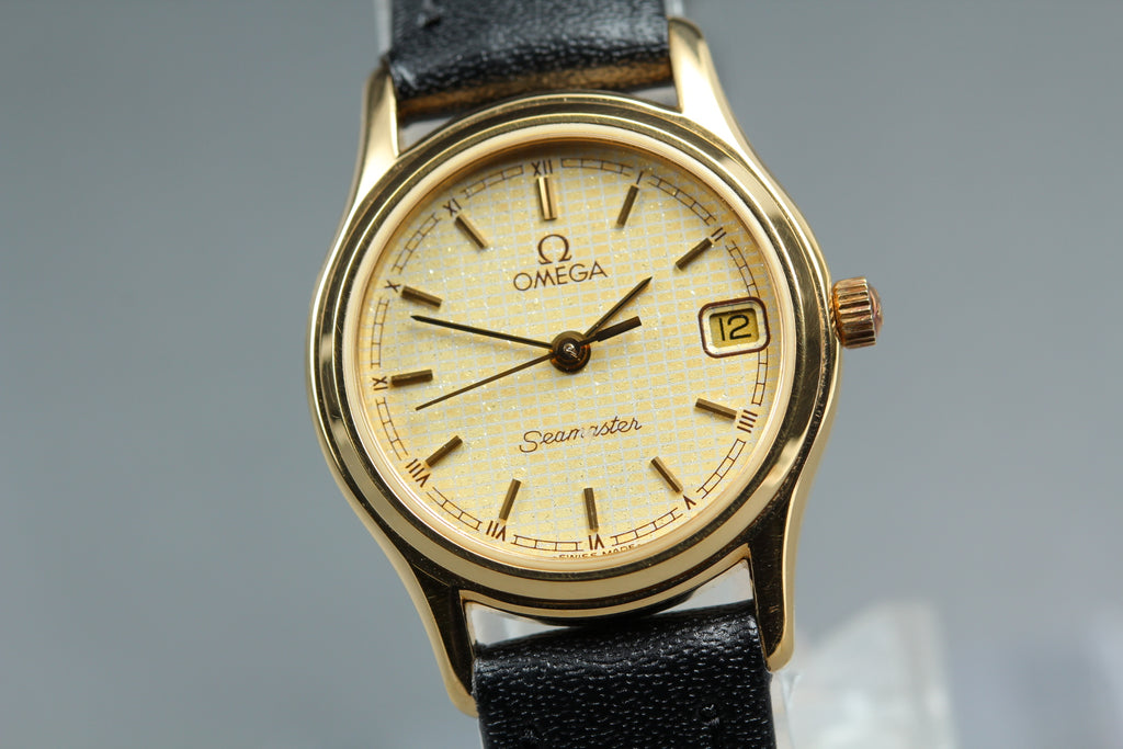1985 Top MINT OMEGA Seamaster 23mm 596.0073 Quartz Gold Dial Women's Vintage