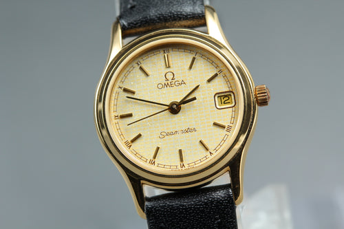 1985 Top MINT OMEGA Seamaster 23mm 596.0073 Quartz Gold Dial Women's Vintage