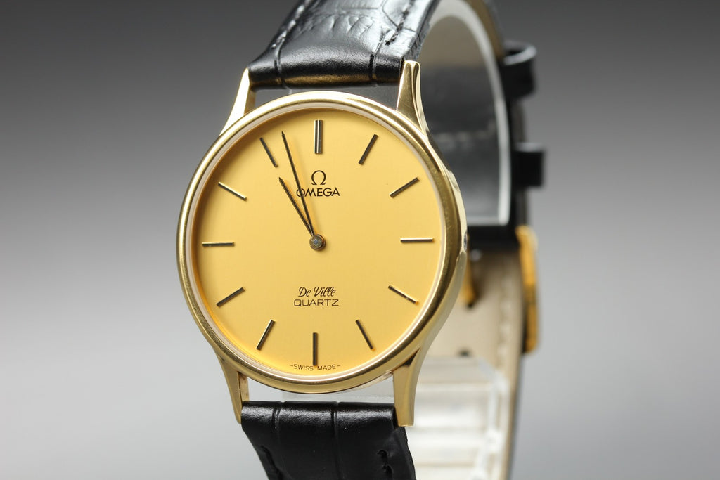 1982 Near MINT OMEGA De Ville 32mm 191.0130.1 Quartz Gold Dial Men's Vintage