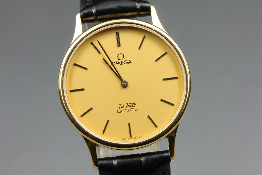 1982 Near MINT OMEGA De Ville 32mm 191.0130.1 Quartz Gold Dial Men's Vintage