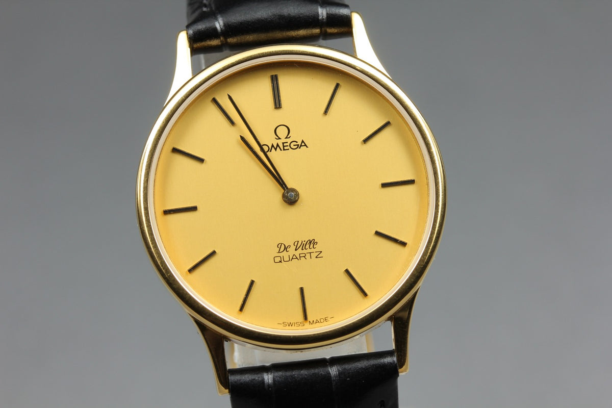 1982 Near MINT OMEGA De Ville 32mm 191.0130.1 Quartz Gold Dial Men's Vintage