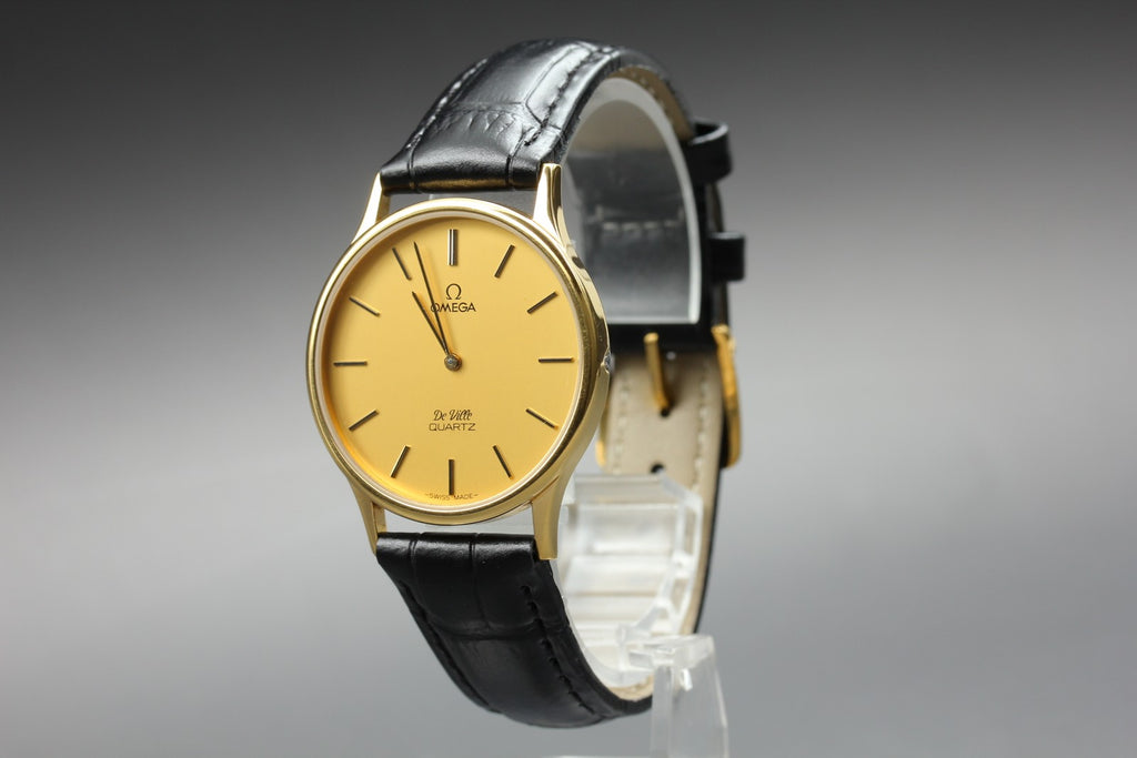 1982 Near MINT OMEGA De Ville 32mm 191.0130.1 Quartz Gold Dial Men's Vintage