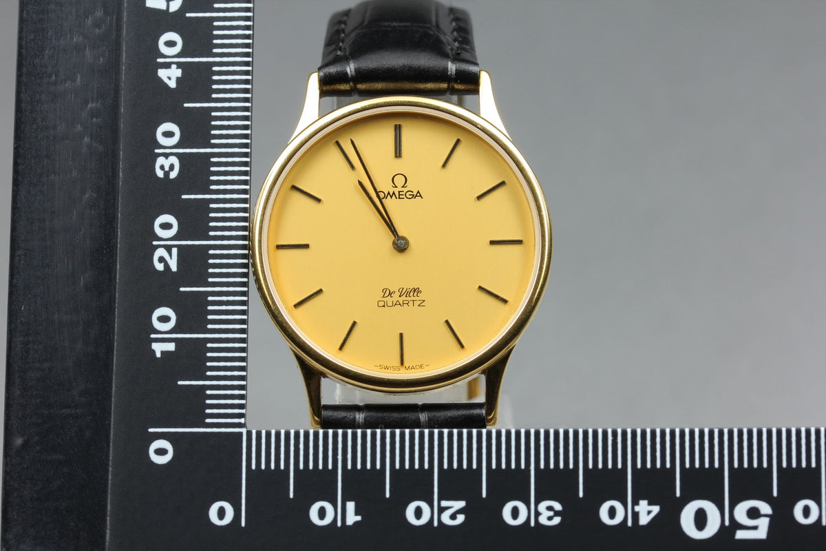 1982 Near MINT OMEGA De Ville 32mm 191.0130.1 Quartz Gold Dial Men's Vintage