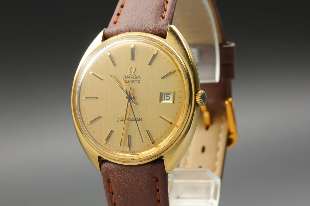 1977 Near MINT OMEGA Seamaster 35mm 196.0078 Quartz Gold Dial Men's Vintage