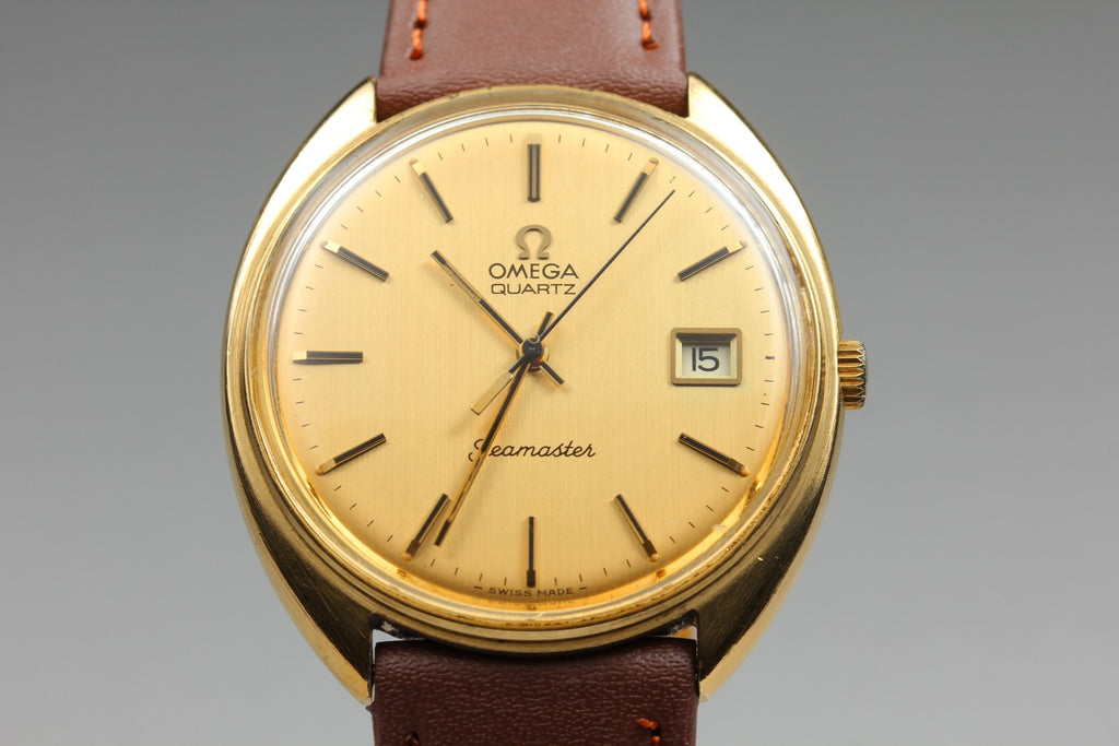 1977 Near MINT OMEGA Seamaster 35mm 196.0078 Quartz Gold Dial Men's Vintage
