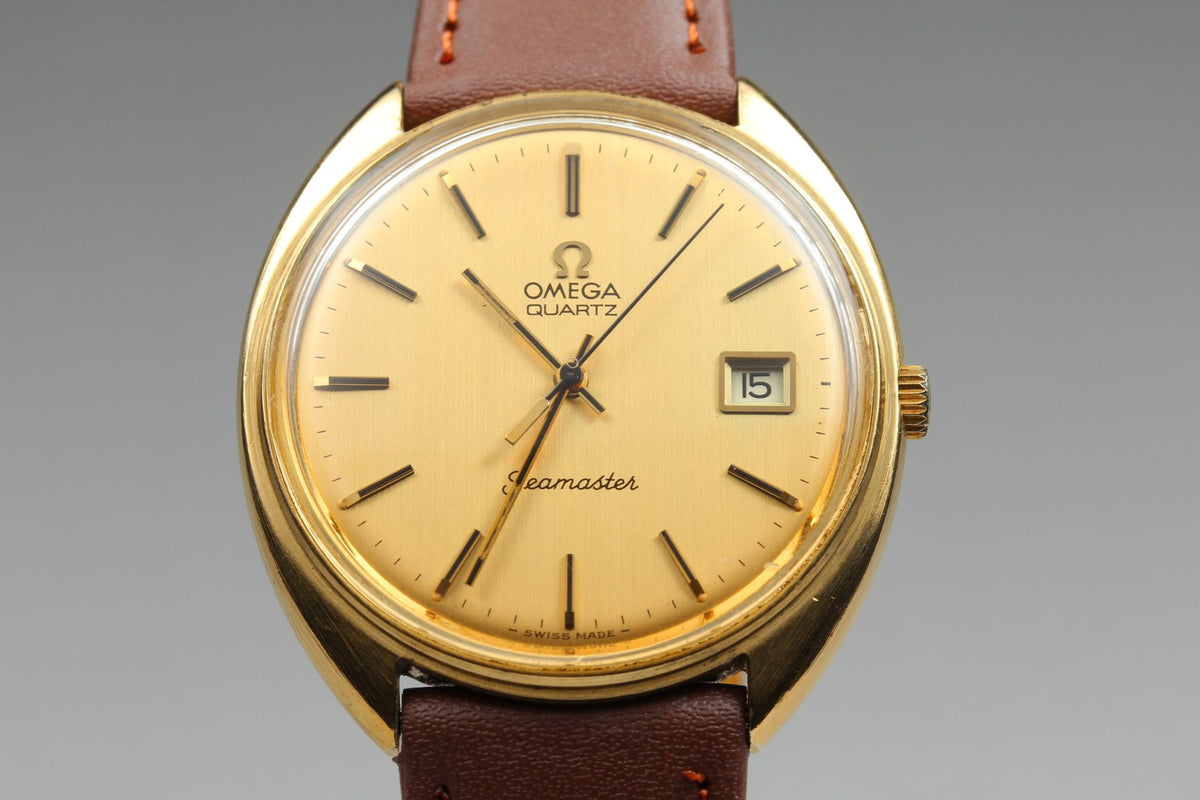 1977 Near MINT OMEGA Seamaster 35mm 196.0078 Quartz Gold Dial Men's Vintage