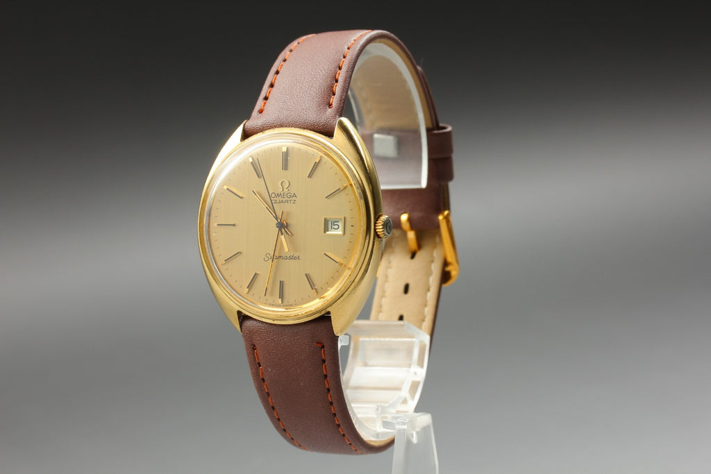 1977 Near MINT OMEGA Seamaster 35mm 196.0078 Quartz Gold Dial Men's Vintage