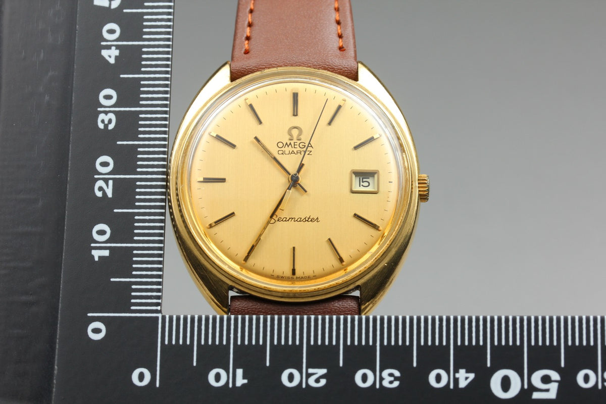 1977 Near MINT OMEGA Seamaster 35mm 196.0078 Quartz Gold Dial Men's Vintage