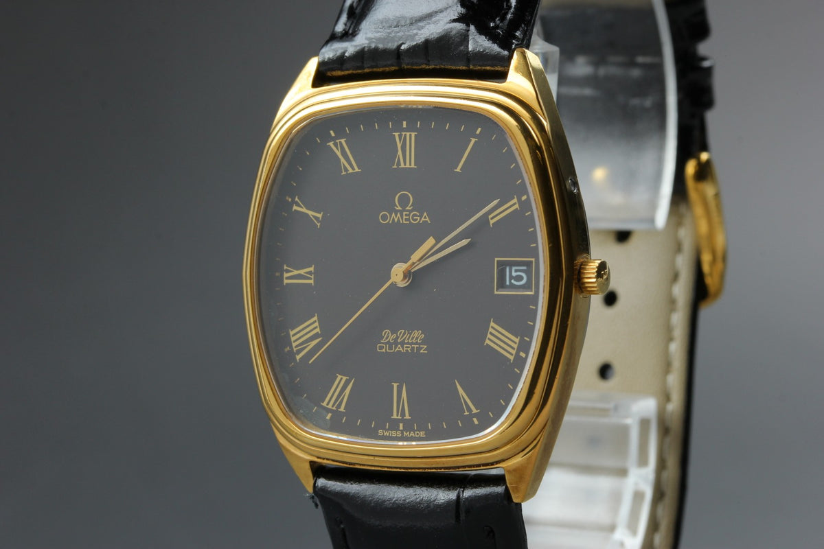 Serviced 1980 Near MINT OMEGA De Ville 33mm 192.0046 Quartz Black Roman Dial Men