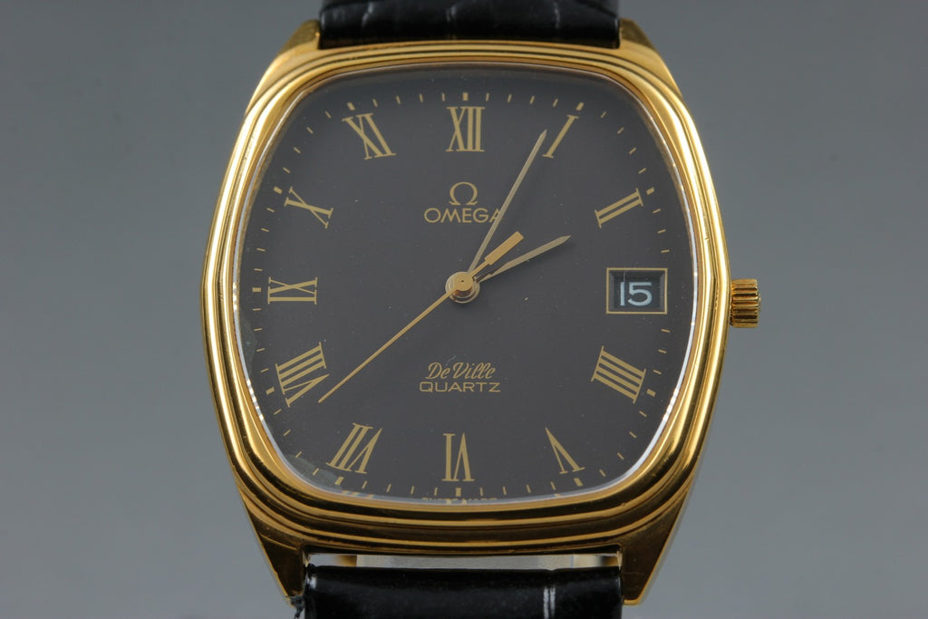 Serviced 1980 Near MINT OMEGA De Ville 33mm 192.0046 Quartz Black Roman Dial Men