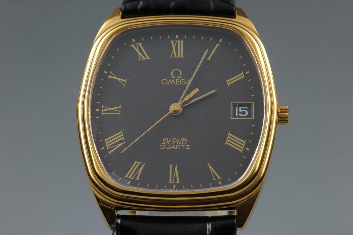 Serviced 1980 Near MINT OMEGA De Ville 33mm 192.0046 Quartz Black Roman Dial Men