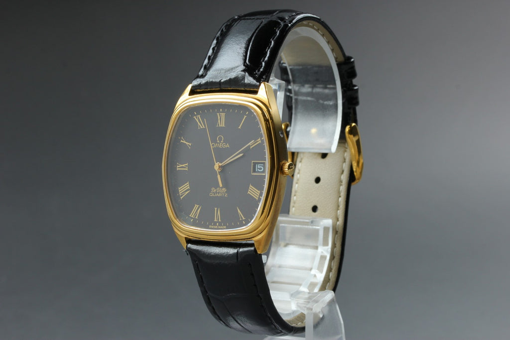 Serviced 1980 Near MINT OMEGA De Ville 33mm 192.0046 Quartz Black Roman Dial Men