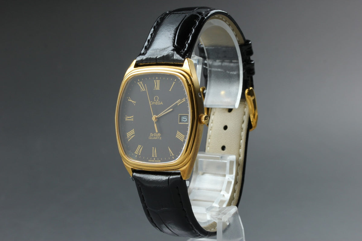 Serviced 1980 Near MINT OMEGA De Ville 33mm 192.0046 Quartz Black Roman Dial Men