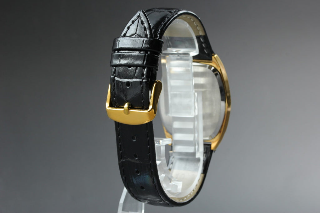 Serviced 1980 Near MINT OMEGA De Ville 33mm 192.0046 Quartz Black Roman Dial Men