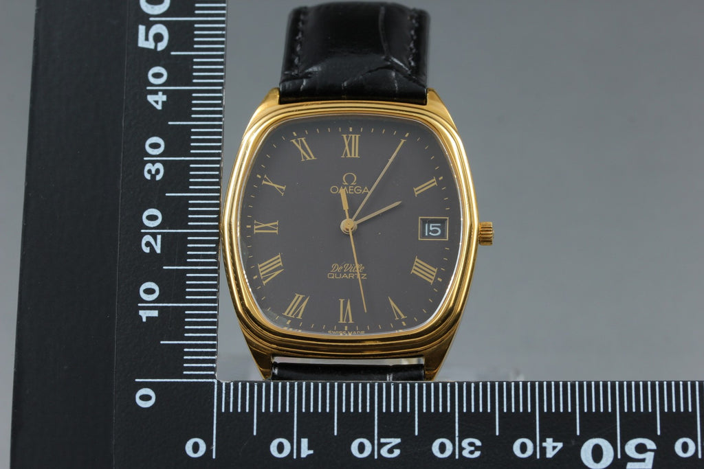 Serviced 1980 Near MINT OMEGA De Ville 33mm 192.0046 Quartz Black Roman Dial Men