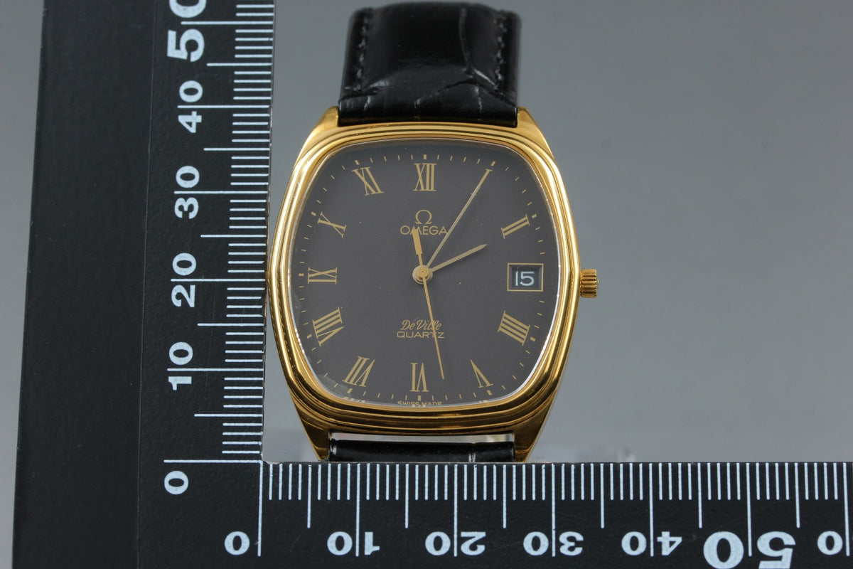 Serviced 1980 Near MINT OMEGA De Ville 33mm 192.0046 Quartz Black Roman Dial Men