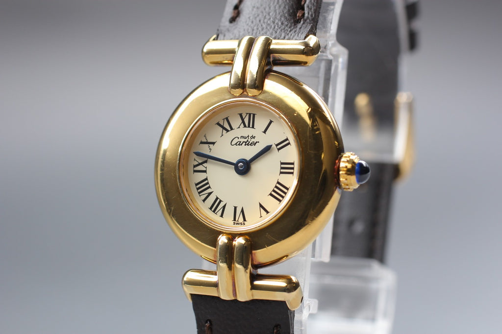 Near MINT Cartier Must de Colisee SM 24mm 590002 Vermeil Quartz Roman Dial Women