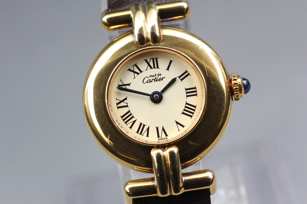 Near MINT Cartier Must de Colisee SM 24mm 590002 Vermeil Quartz Roman Dial Women