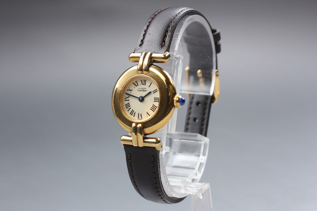 Near MINT Cartier Must de Colisee SM 24mm 590002 Vermeil Quartz Roman Dial Women