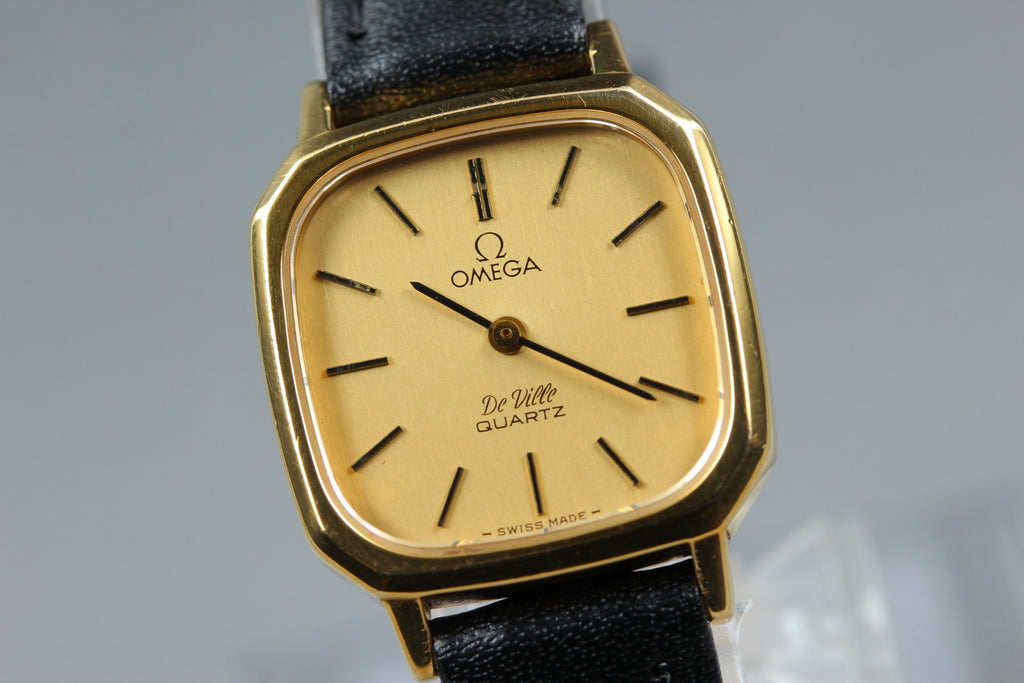 1979 Near MINT OMEGA De Ville 22mm 591.0047 Quartz Gold Dial Women's Vintage