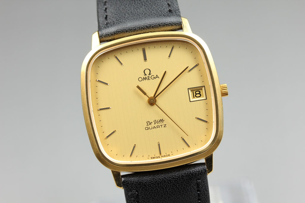 1980 MINT OMEGA De Ville 33mm 192.0049 Quartz Gold Dial Men's Watch Vintage