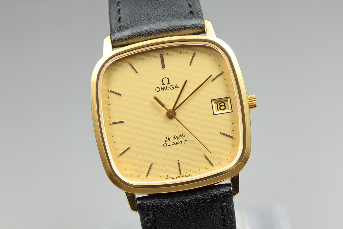 1980 MINT OMEGA De Ville 33mm 192.0049 Quartz Gold Dial Men's Watch Vintage