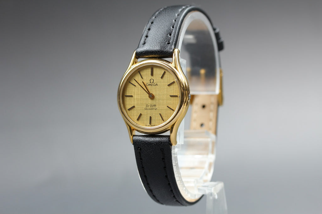 1982 Near MINT OMEGA De Ville 24mm 591.0094 Quartz Gold Dial Women's Vintage