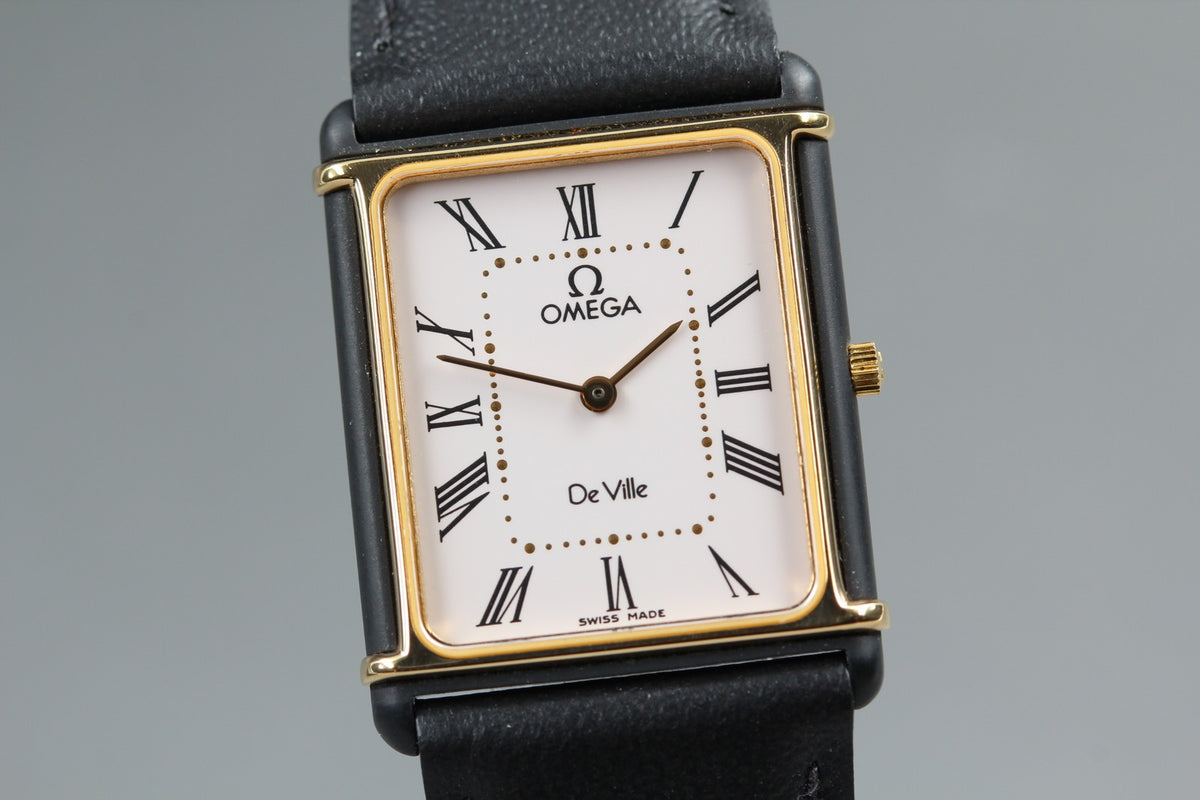 1984 Near MINT/Box, Paper OMEGA De Ville 24mm 191.0221 Quartz Roman Tank Men's