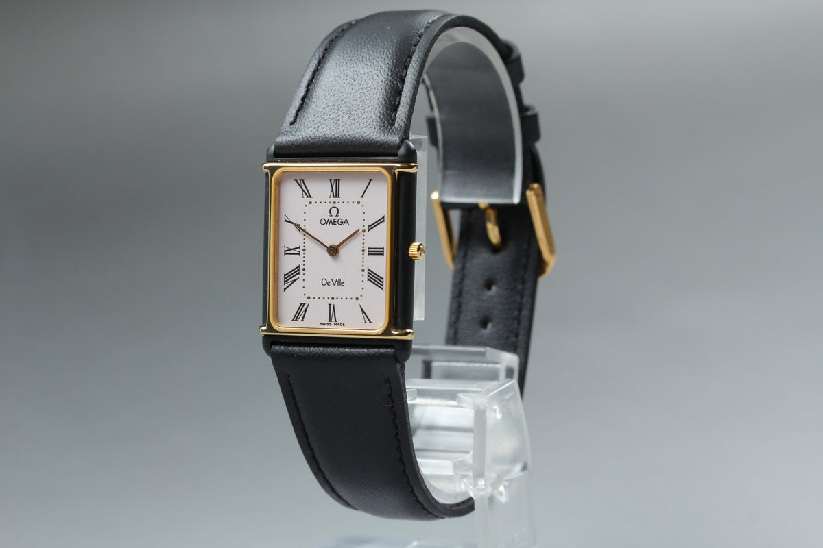 1984 Near MINT/Box, Paper OMEGA De Ville 24mm 191.0221 Quartz Roman Tank Men's