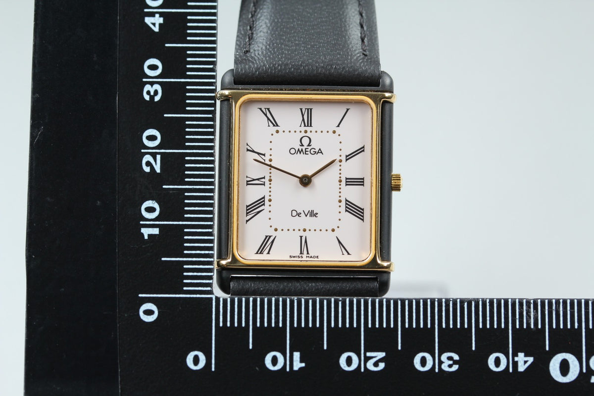 1984 Near MINT/Box, Paper OMEGA De Ville 24mm 191.0221 Quartz Roman Tank Men's