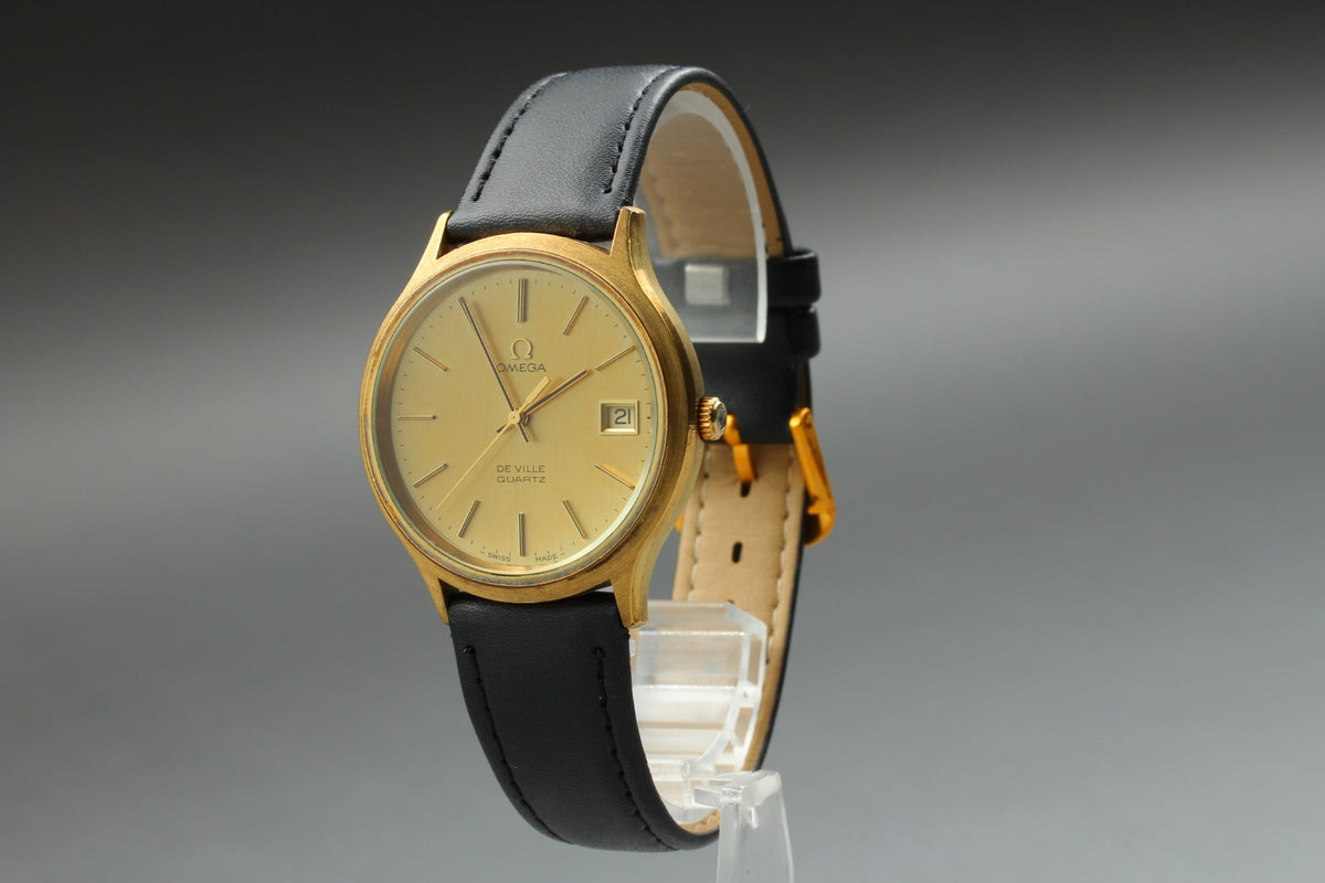 1977 Near MINT OMEGA De Ville 35mm 192.0033 Quartz Gold Dial Men's Watch Vintage