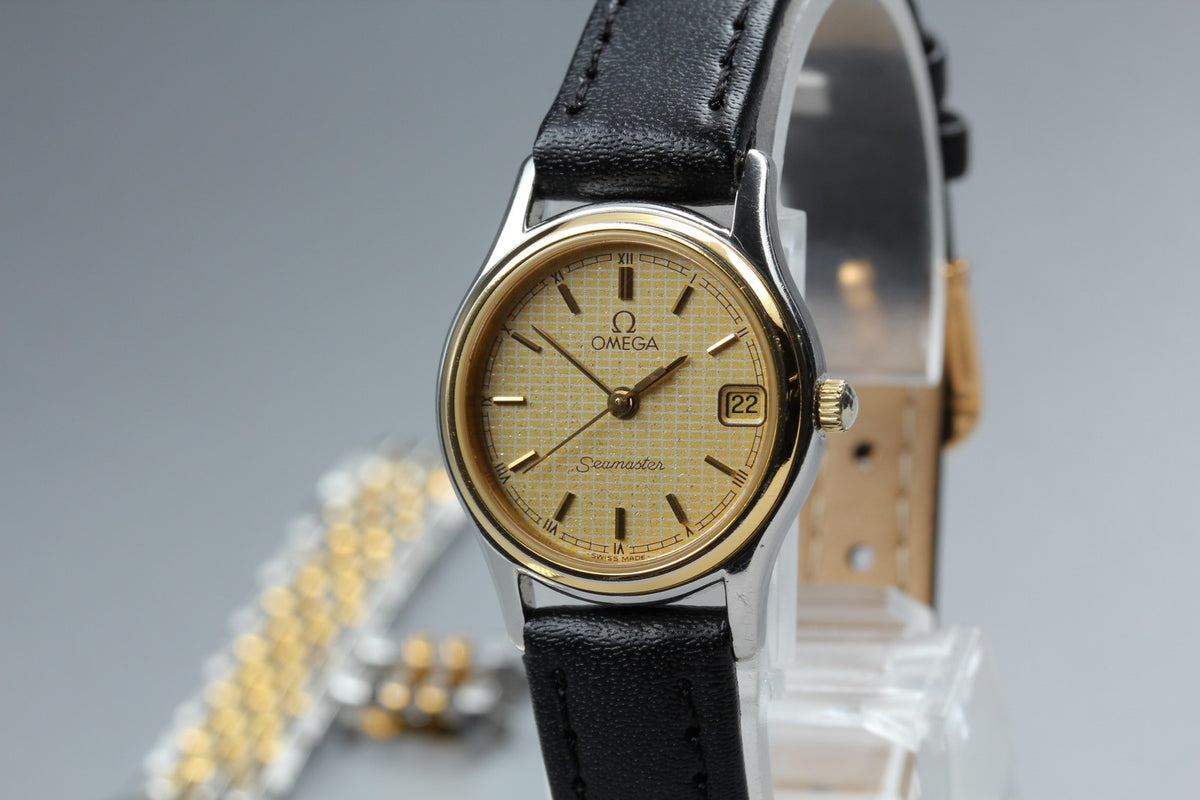 1985 Near MINT OMEGA Seamaster 22mm 596.0073 Quartz Gold Roman Women's Vintage
