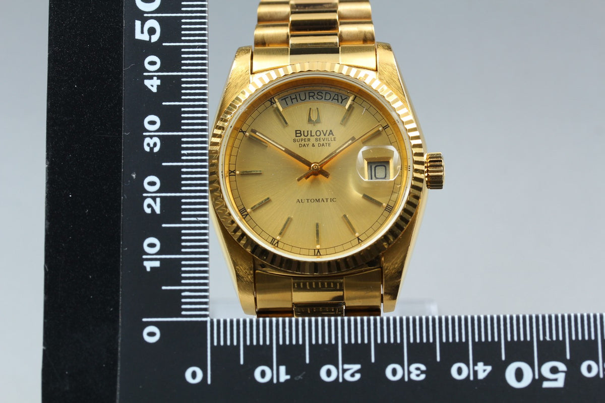 Near MINT BULOVA Super Seville 35mm 4410101 Automatic Gold Dial Men's Vintage