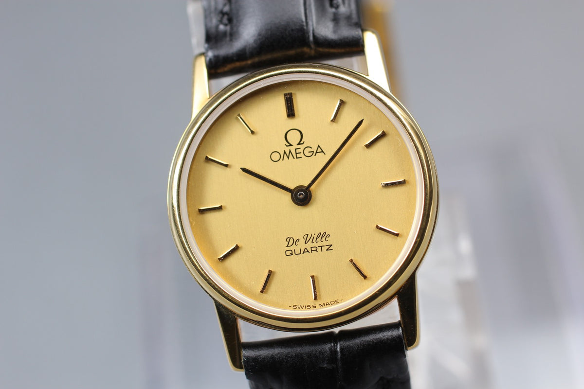 1982 Top MINT OMEGA De Ville 22mm 591.0150.1 Quartz Gold Dial Women's Vintage