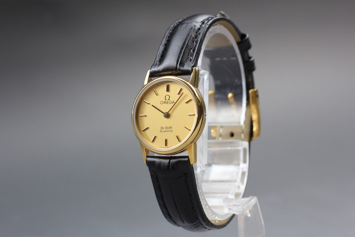 1982 Top MINT OMEGA De Ville 22mm 591.0150.1 Quartz Gold Dial Women's Vintage