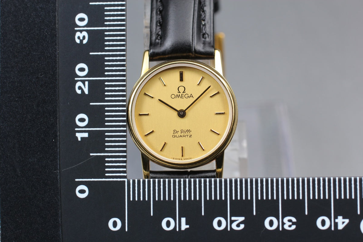 1982 Top MINT OMEGA De Ville 22mm 591.0150.1 Quartz Gold Dial Women's Vintage