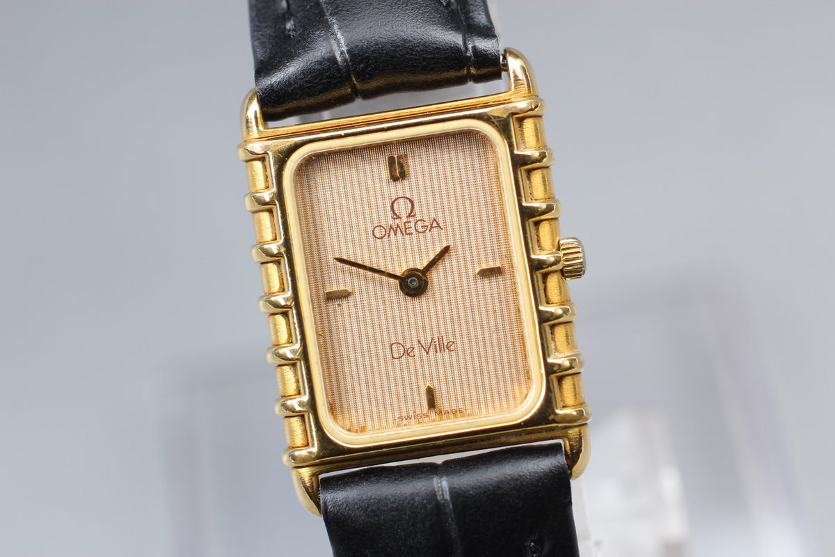 Serviced 1984 OMEGA De Ville 18mm 591.0309 Quartz Gold Women's Vintage Exc+5