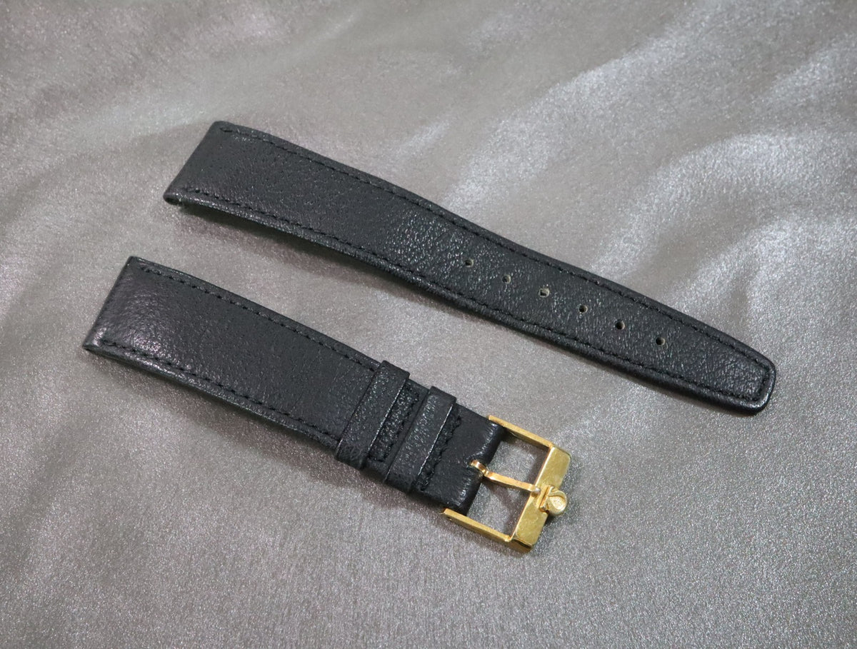 Near MINT OMEGA Vintage Genuine Black Leather Strap 18mm Gold Buckle Men's #2878