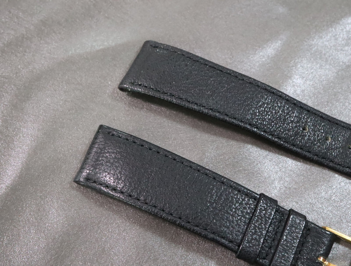 Near MINT OMEGA Vintage Genuine Black Leather Strap 18mm Gold Buckle Men's #2878