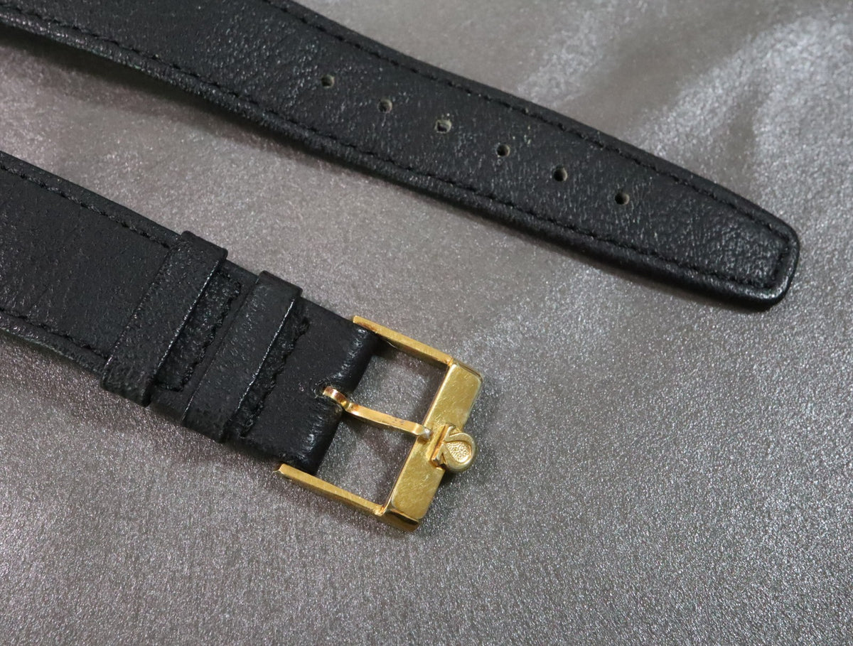 Near MINT OMEGA Vintage Genuine Black Leather Strap 18mm Gold Buckle Men's #2878