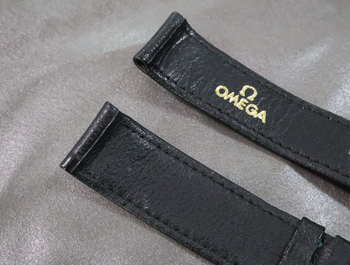 Near MINT OMEGA Vintage Genuine Black Leather Strap 18mm Gold Buckle Men's #2878