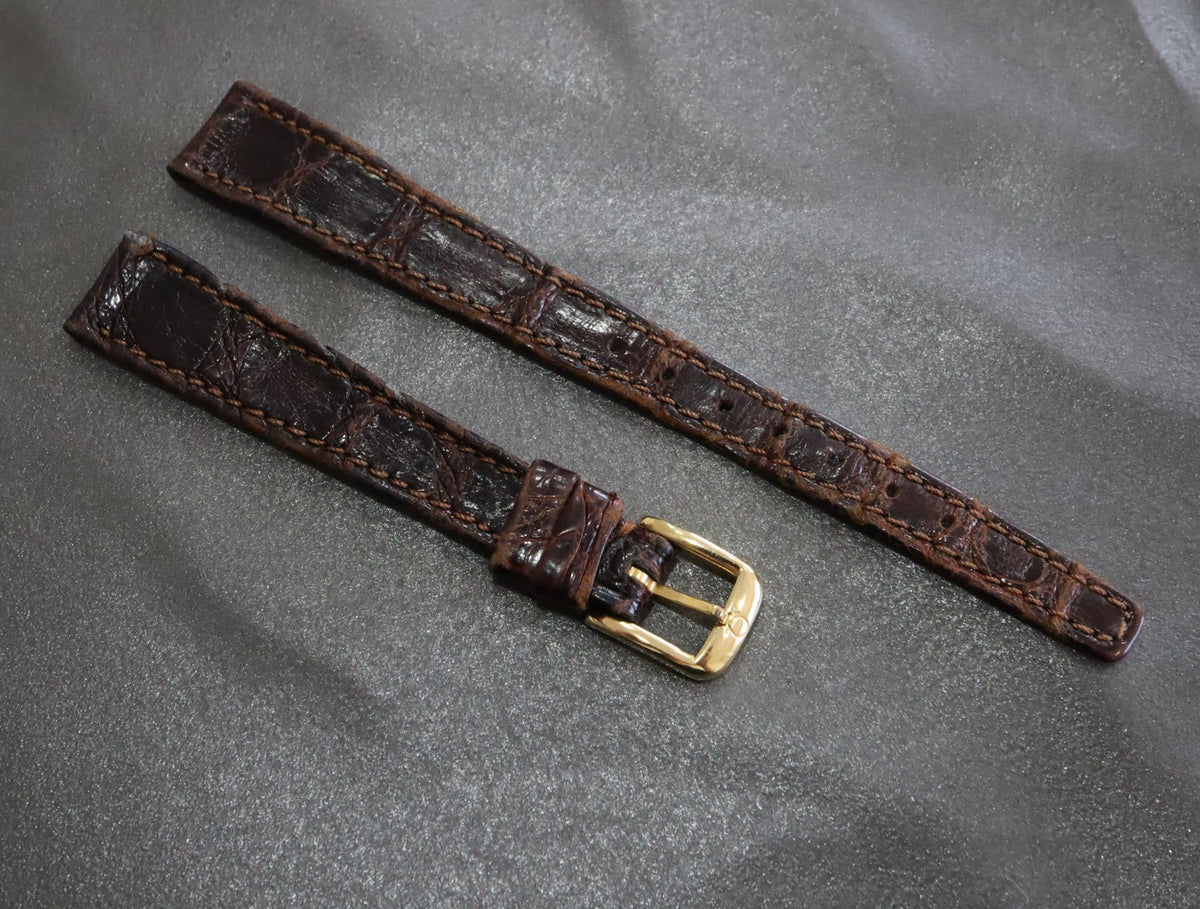 OMEGA Vintage Genuine Brown Leather Strap 12mm Gold Buckle Women's Exc+5 #2256