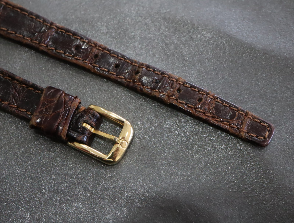 OMEGA Vintage Genuine Brown Leather Strap 12mm Gold Buckle Women's Exc+5 #2256